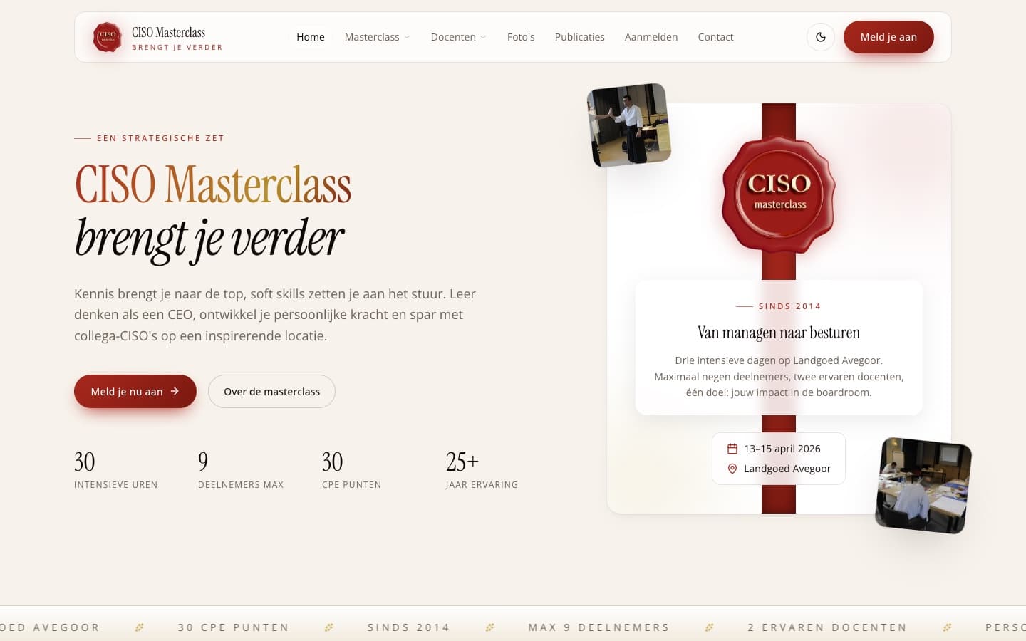 CISO Masterclass home page in light mode